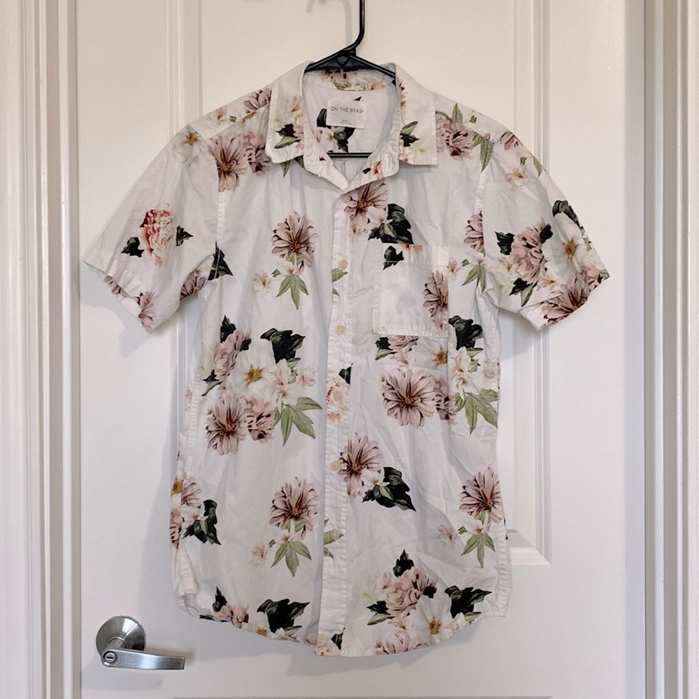 White button up- flowers- size small